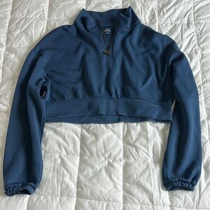 Gilly Hicks Blue Cropped Zippered Polo Sweatshirt